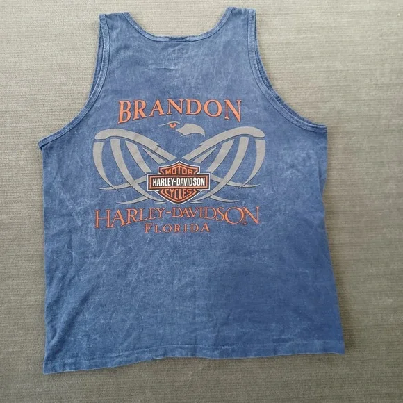 Harley Davidson Tank Top Mens XL Blue Sleeveless Brandon Florida Single Stitch - Picture 2 of 9